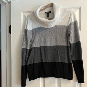 White House Black Market Striped Cowl Neck Sweater - Black, Gray, White